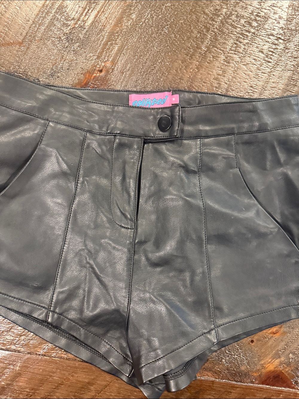 Edikted Black Faux Leather High-Waist Tailored Shorts - Picture 5 of 8